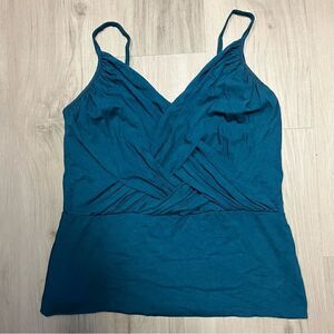 EUC Marciano teal v neck tank sz L ruching at front